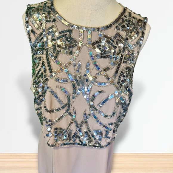 ASOS Mauve Pink / Purple Chiffon Side Slit Gown w/ Silver Sequin Embellishments - Picture 4 of 16